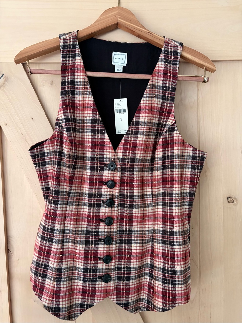 Maeve Red and Black Plaid Button-Front Vest